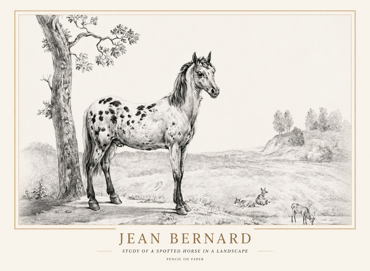 Jean Bernard Study of a Spotted Horse in a Landscape No1 - Plakat