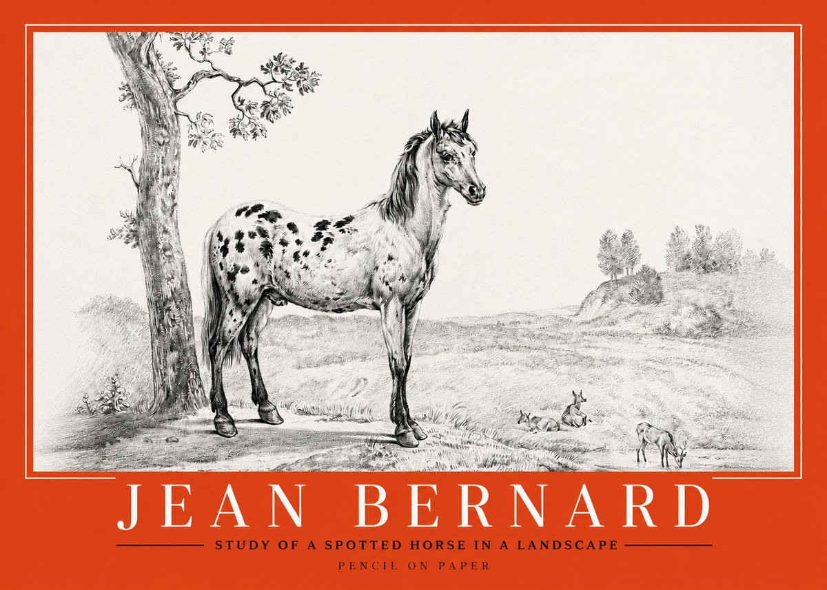 Jean Bernard Study of a Spotted Horse in a Landscape No2 - Plakat
