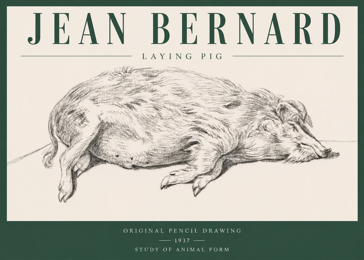 Jean Bernard Laying Pig No3 - Plakat