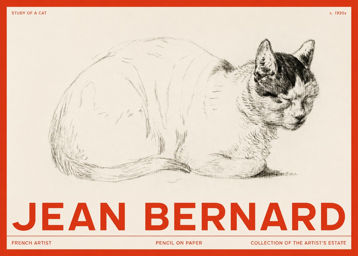 Jean Bernard Study of a Cat III No2 - Plakat
