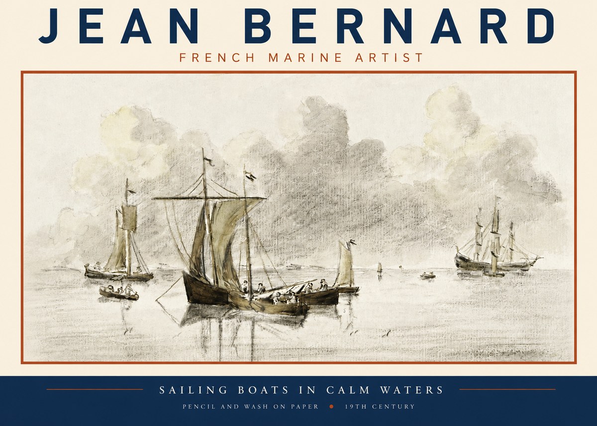 Jean Bernard Sailing Boats in Calm Waters No3 - Plakat