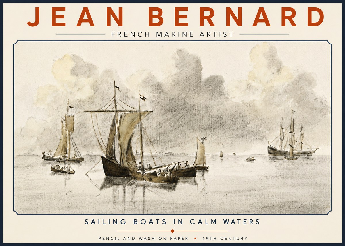 Jean Bernard Sailing Boats in Calm Waters No6 - Plakat