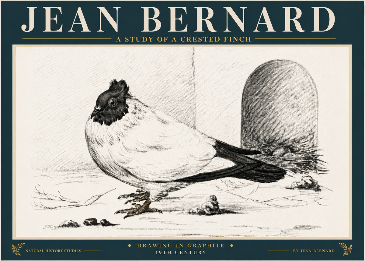 Jean Bernard A Study of a Crested Finch No6 - Plakat