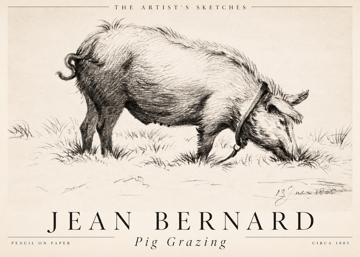 Jean Bernard Pig Grazing No2 - Plakat