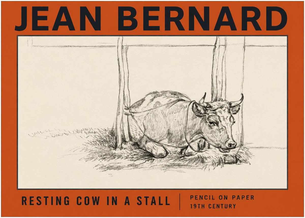 Jean Bernard Resting Cow in a Stall No2 - Plakat