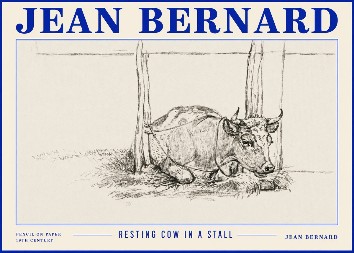Jean Bernard Resting Cow in a Stall No4 - Plakat