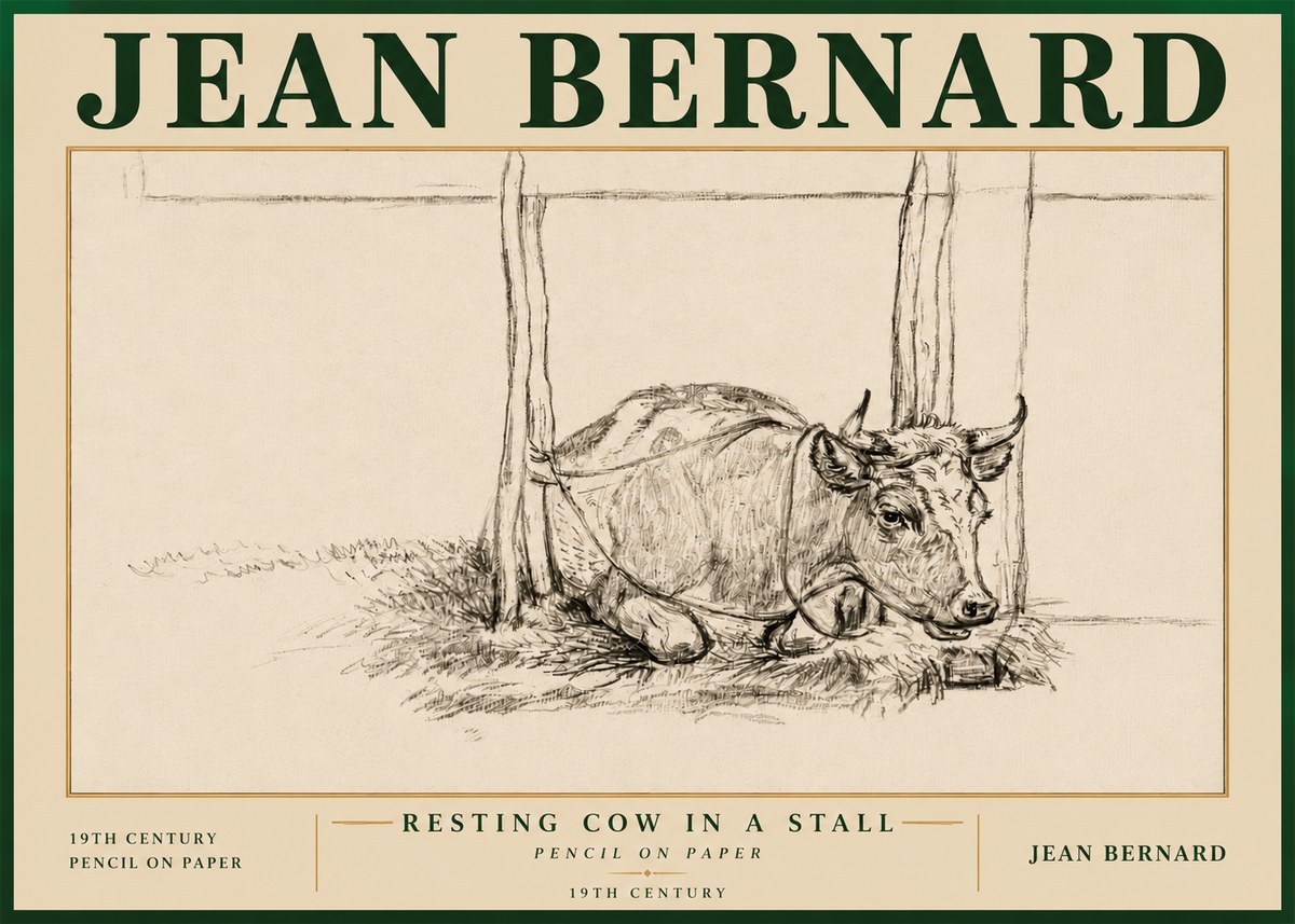 Jean Bernard Resting Cow in a Stall No5 - Plakat