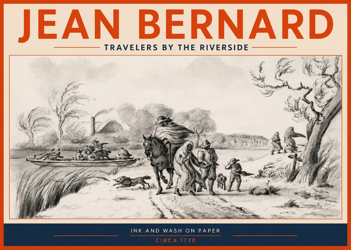 Jean Bernard Travelers by the Riverside No3 - Plakat