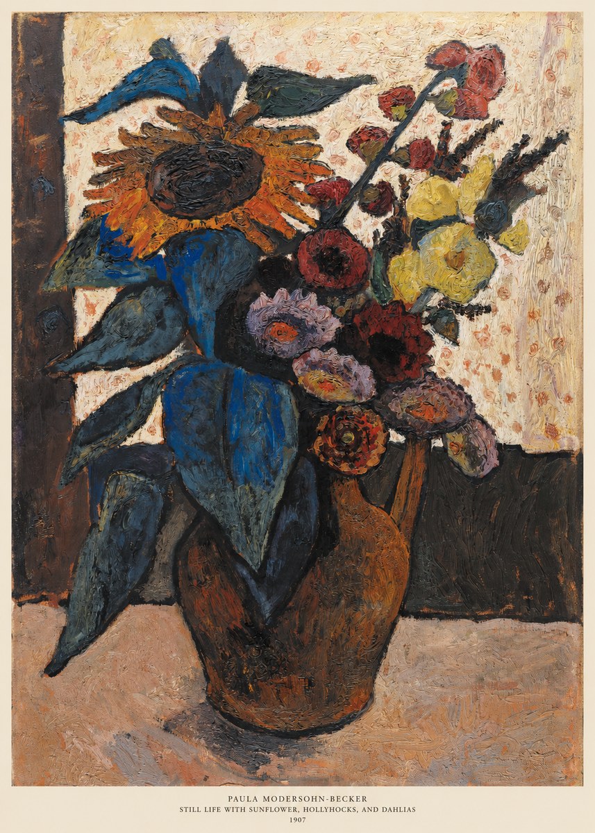 Paula Modersohn-Becker Still Life with Sunflower, Hollyhocks, and Dahlias No6 - Plakat