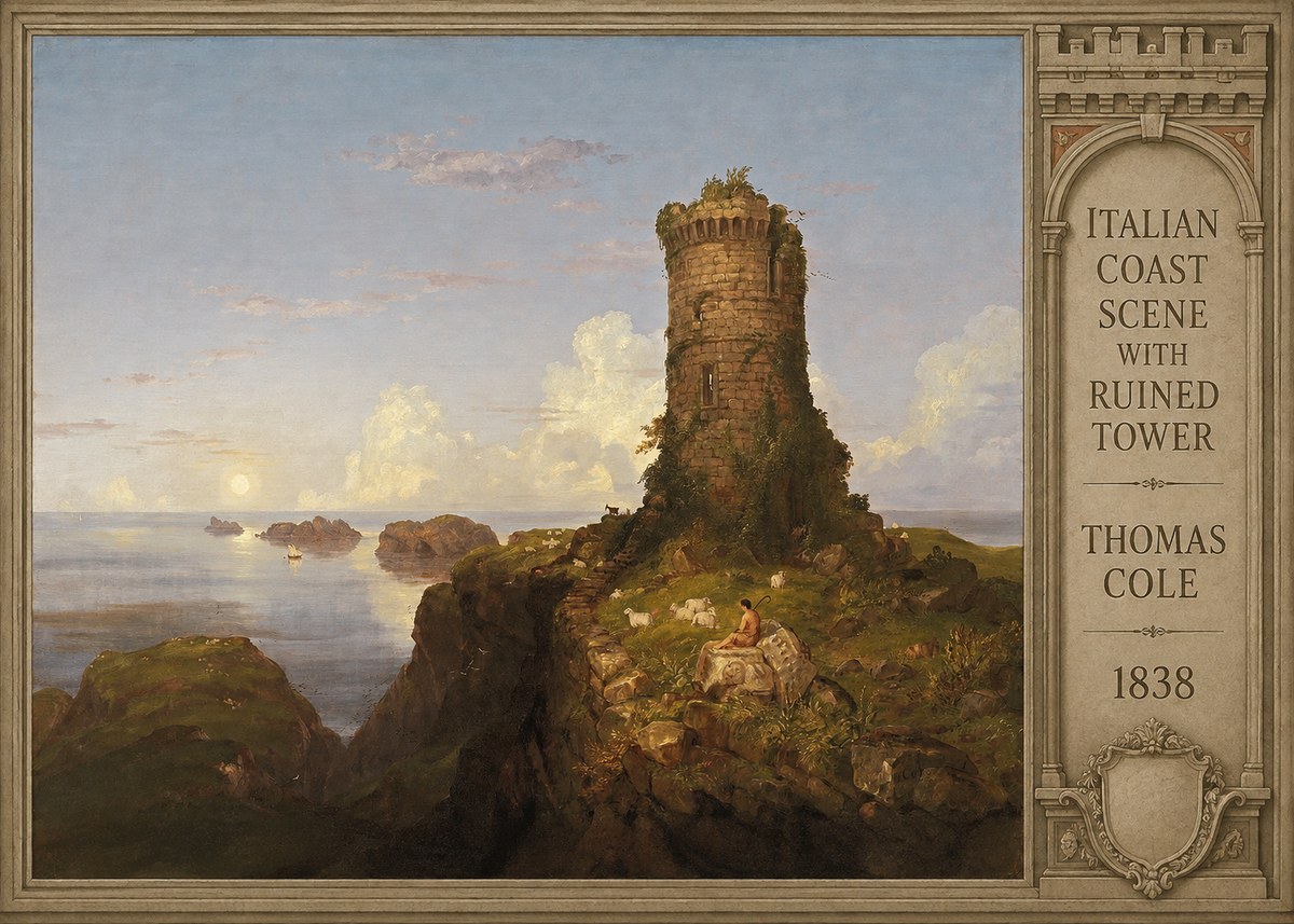 Thomas Cole Italian Coast Scene with Ruined Tower I No6 - Plakat