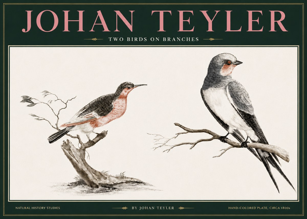 Johan Teyler Two Birds on Branches No3 - Plakat