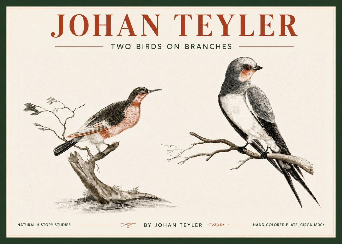 Johan Teyler Two Birds on Branches No6 - Plakat