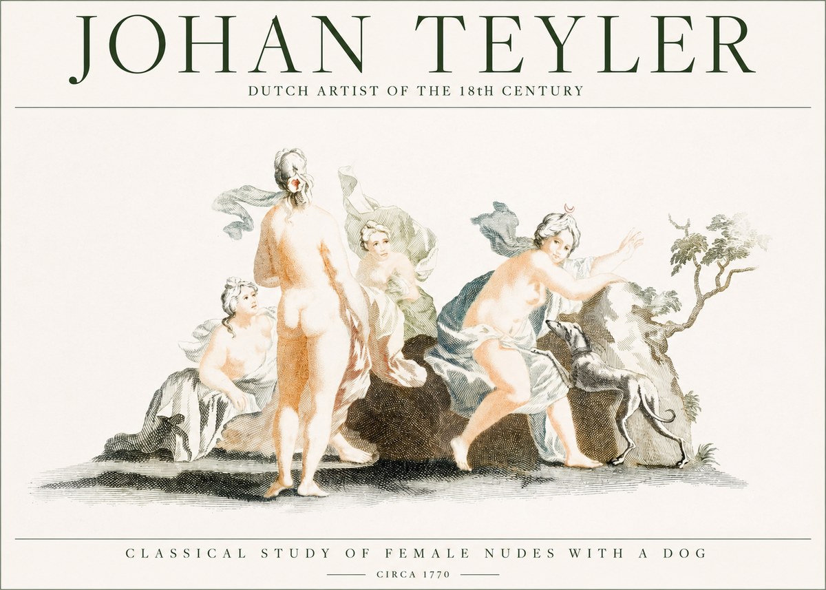 Johan Teyler Classical Study of Female Nudes with a Dog No1 - Plakat