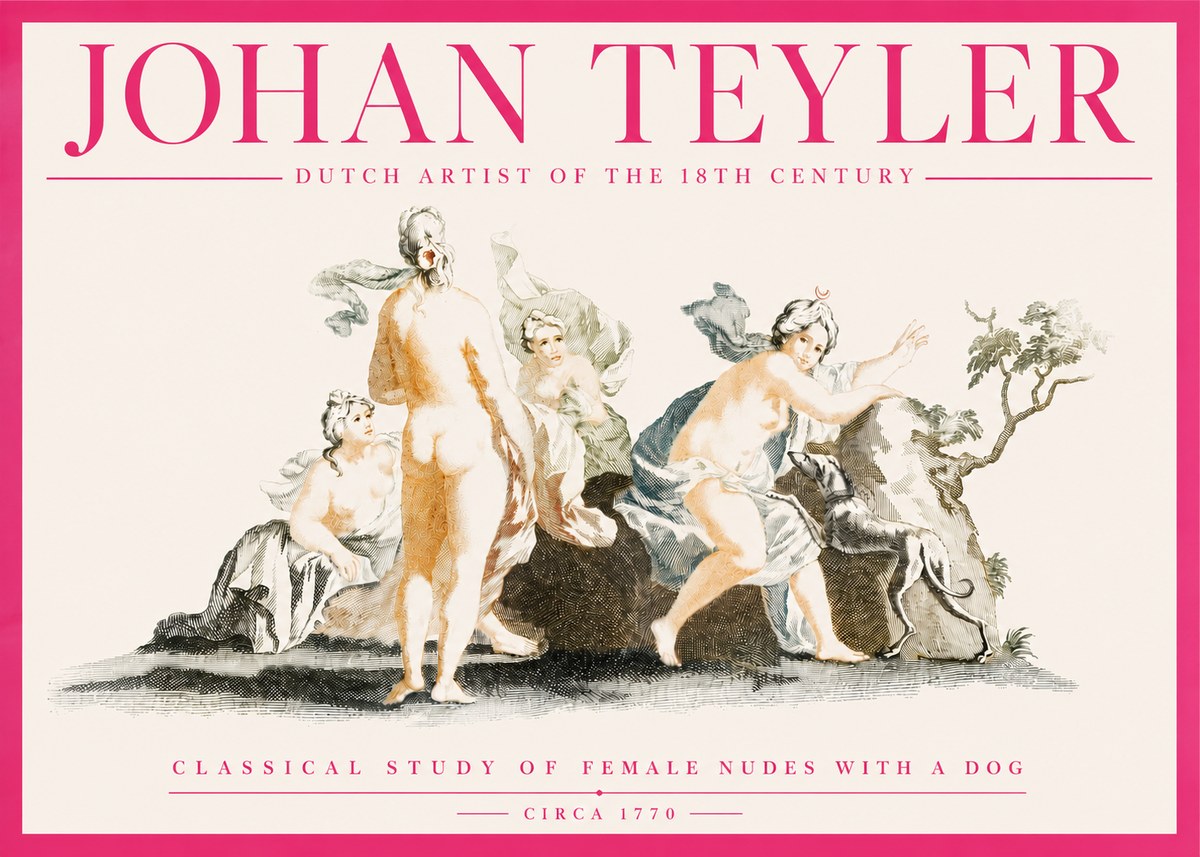 Johan Teyler Classical Study of Female Nudes with a Dog No4 - Plakat