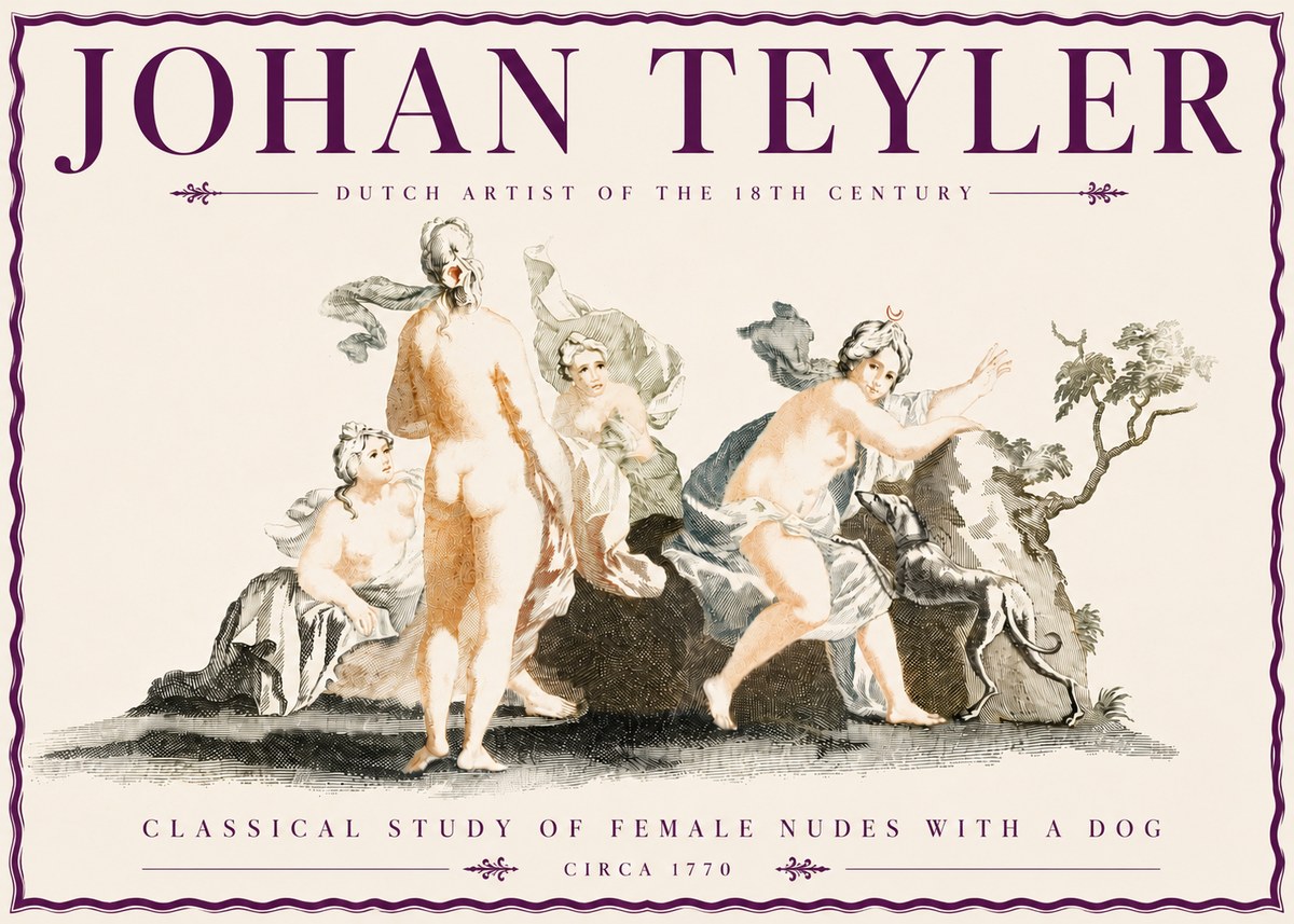 Johan Teyler Classical Study of Female Nudes with a Dog No6 - Plakat