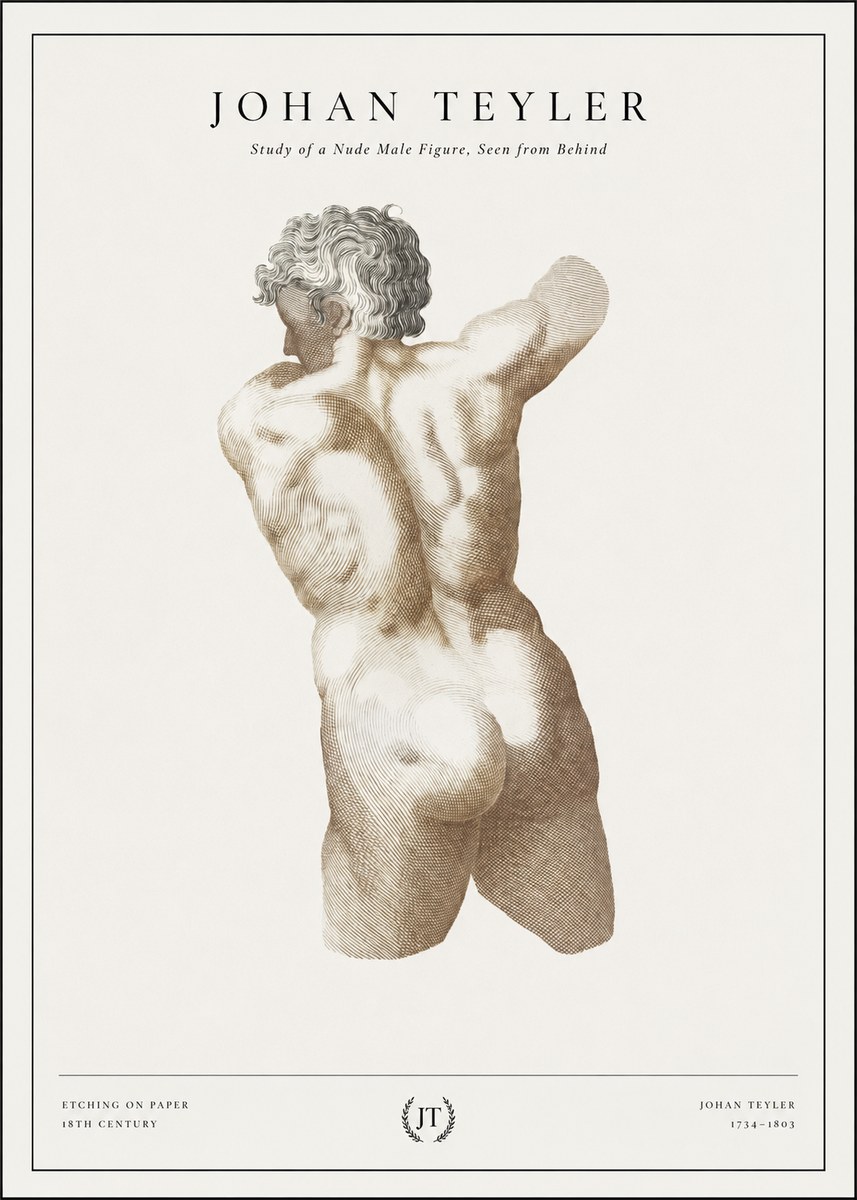 Johan Teyler Study of a Nude Male Figure, Seen from Behind No1 - Plakat
