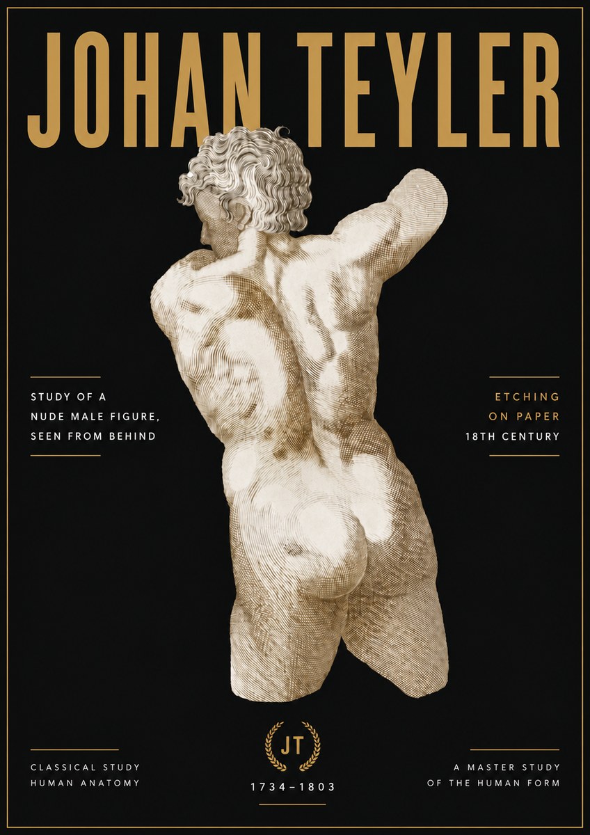 Johan Teyler Study of a Nude Male Figure, Seen from Behind No6 - Plakat