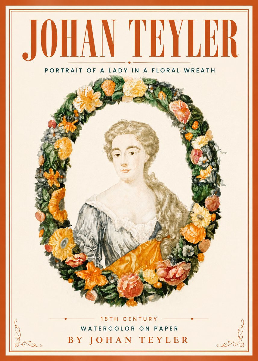 Johan Teyler Portrait of a Lady in a Floral Wreath No5 - Plakat
