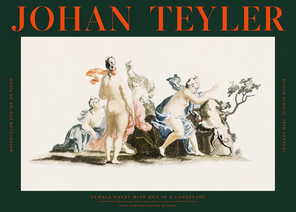 Johan Teyler Nudi Femminili Con Cane in Paesaggio No2 - Plakat