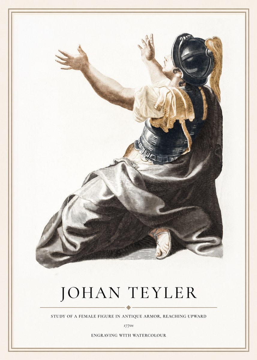 Johan Teyler Study of a Female Figure in Antique Armor, Reaching Upward No1 - Plakat