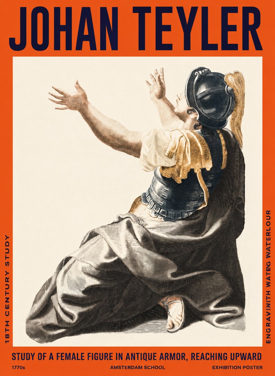 Johan Teyler Study of a Female Figure in Antique Armor, Reaching Upward No2 - Plakat