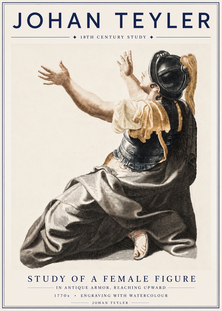 Johan Teyler Study of a Female Figure in Antique Armor, Reaching Upward No4 - Plakat