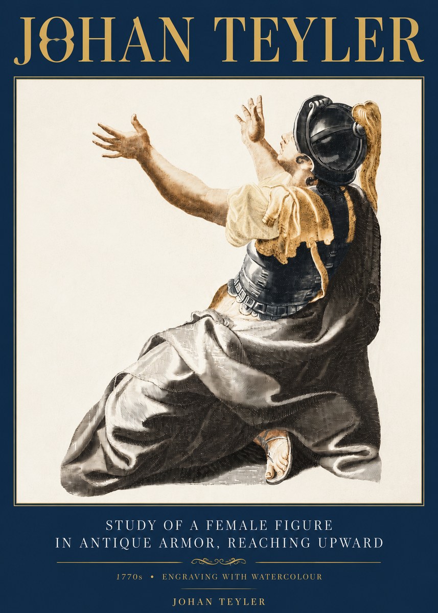 Johan Teyler Study of a Female Figure in Antique Armor, Reaching Upward No6 - Plakat