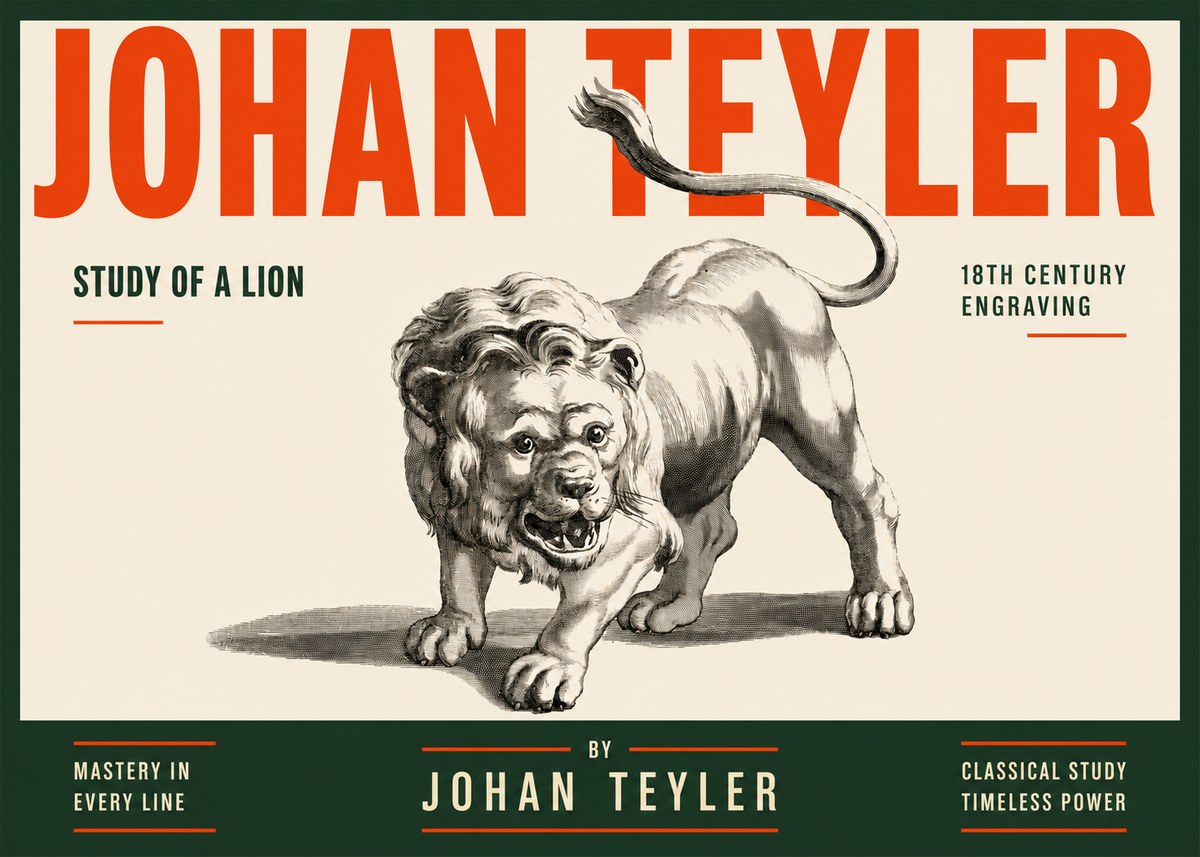 Johan Teyler Study of a Lion No2 - Plakat