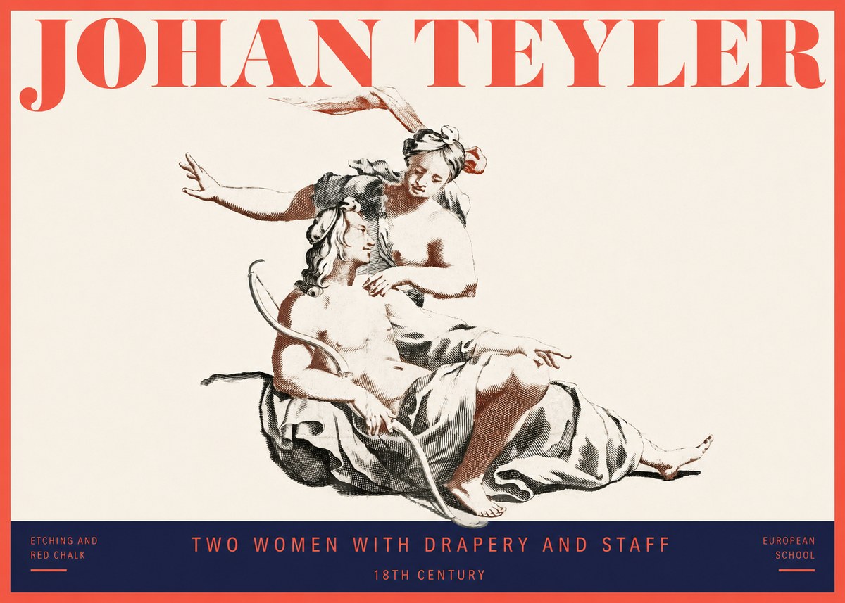 Johan Teyler Two Women with Drapery and Staff No2 - Plakat