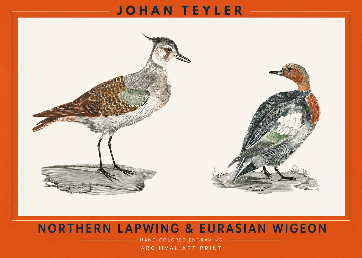 Johan Teyler Northern Lapwing & Eurasian Wigeon No2 - Plakat