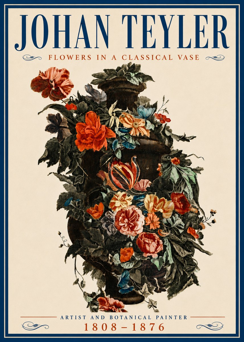 Johan Teyler Flowers in a Classical Vase No6 - Plakat