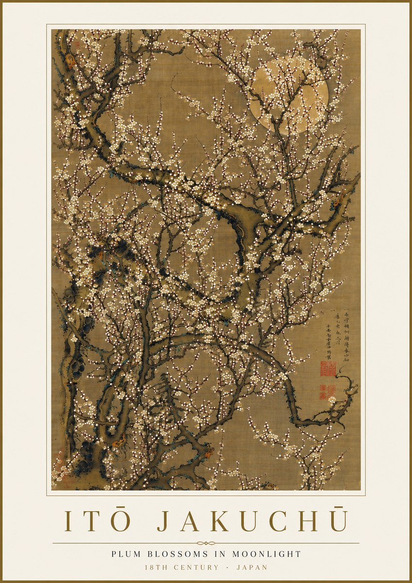 Itō Jakuchū Plum Blossoms in Moonlight No4 - Plakat