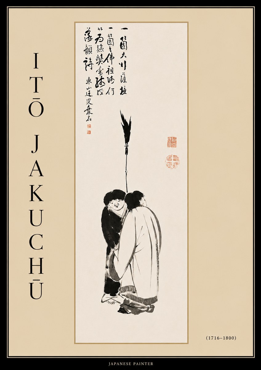 Itō Jakuchū Two Figures Holding a Staff No4 - Plakat