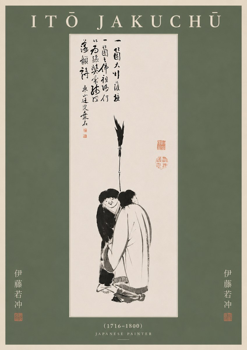 Itō Jakuchū Two Figures Holding a Staff No5 - Plakat