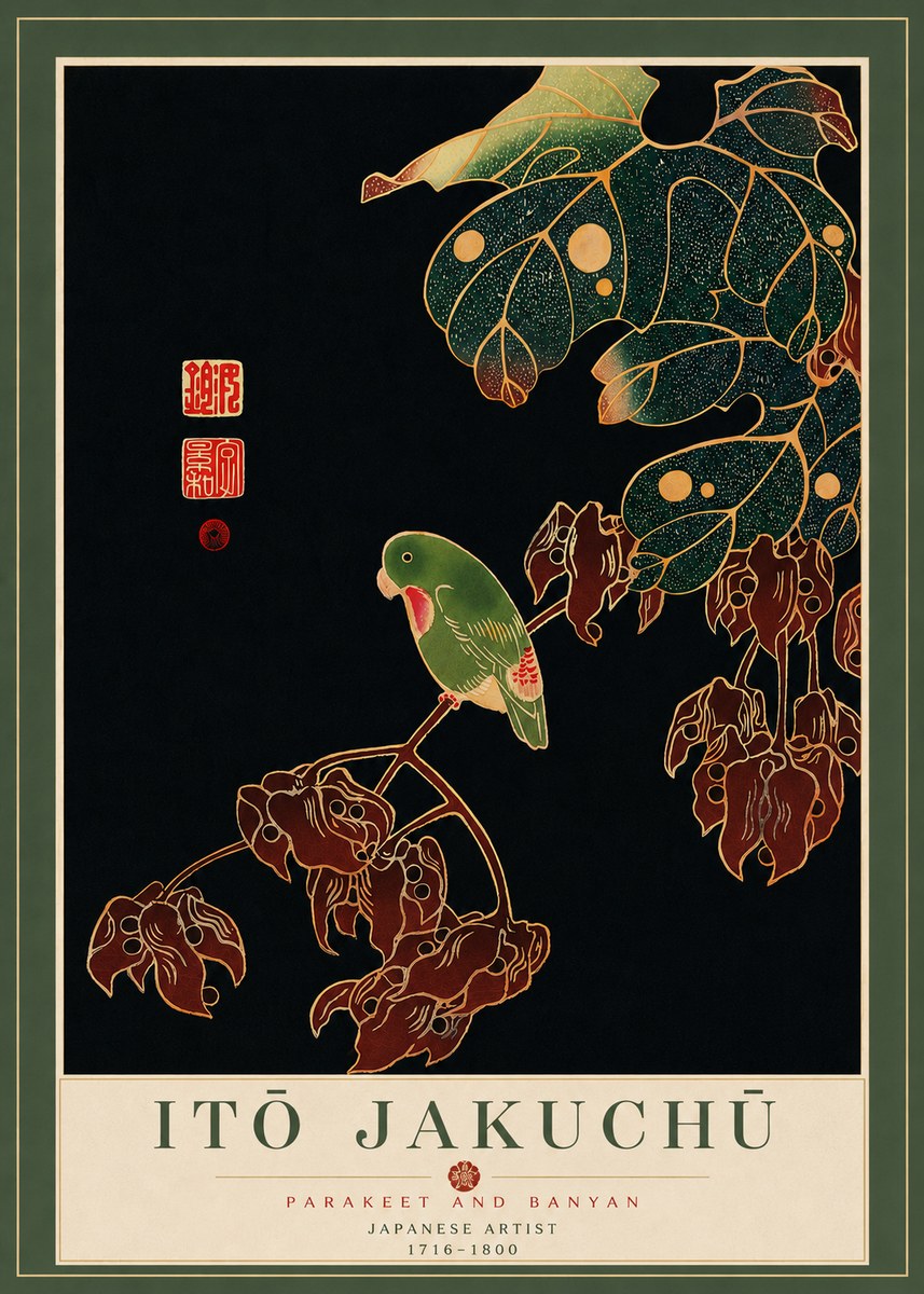 Itō Jakuchū Parakeet and Banyan No7 - Plakat