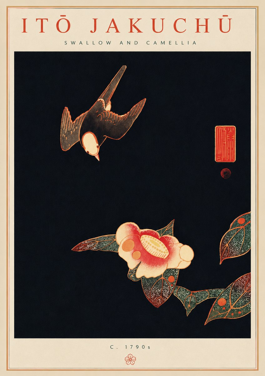 Itō Jakuchū Swallow and Camellia No6 - Plakat