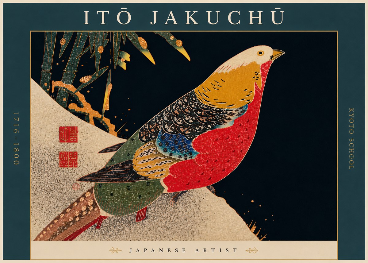 Itō Jakuchū Golden Pheasant and Bamboo No6 - Plakat