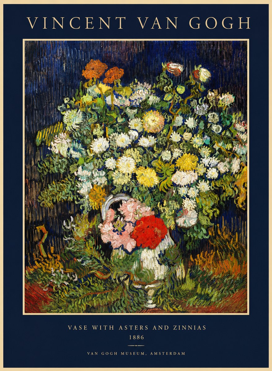 Van Gogh Vase with Asters and Zinnias No1 - Plakat