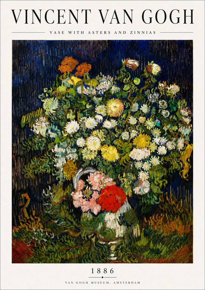 Van Gogh Vase with Asters and Zinnias No5 - Plakat