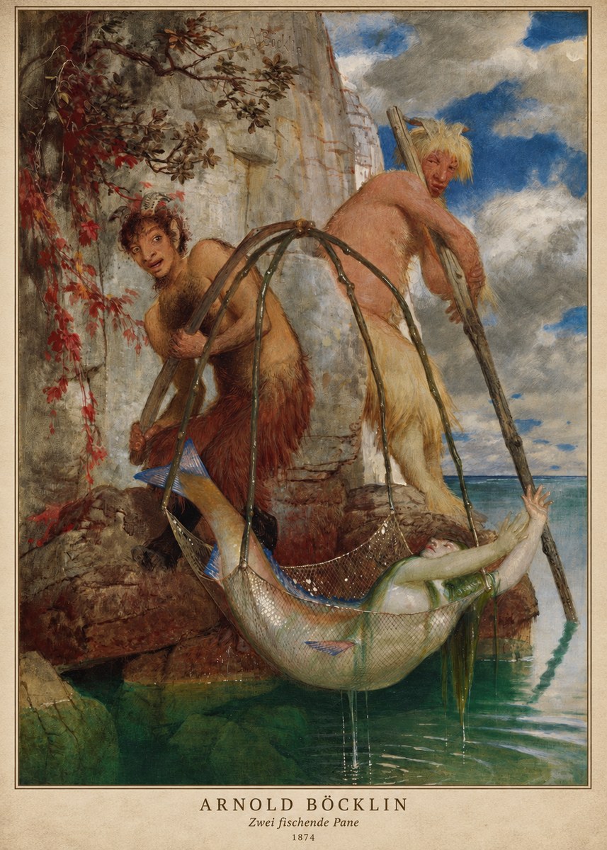 Arnold Böcklin Zwei Fischende Pane No2 - Plakat