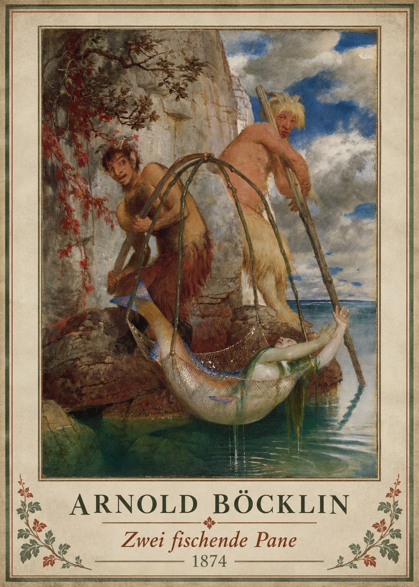 Arnold Böcklin Zwei Fischende Pane No3 - Plakat