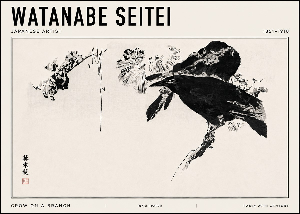 Watanabe Seitei Crow on a Branch No3 - Plakat