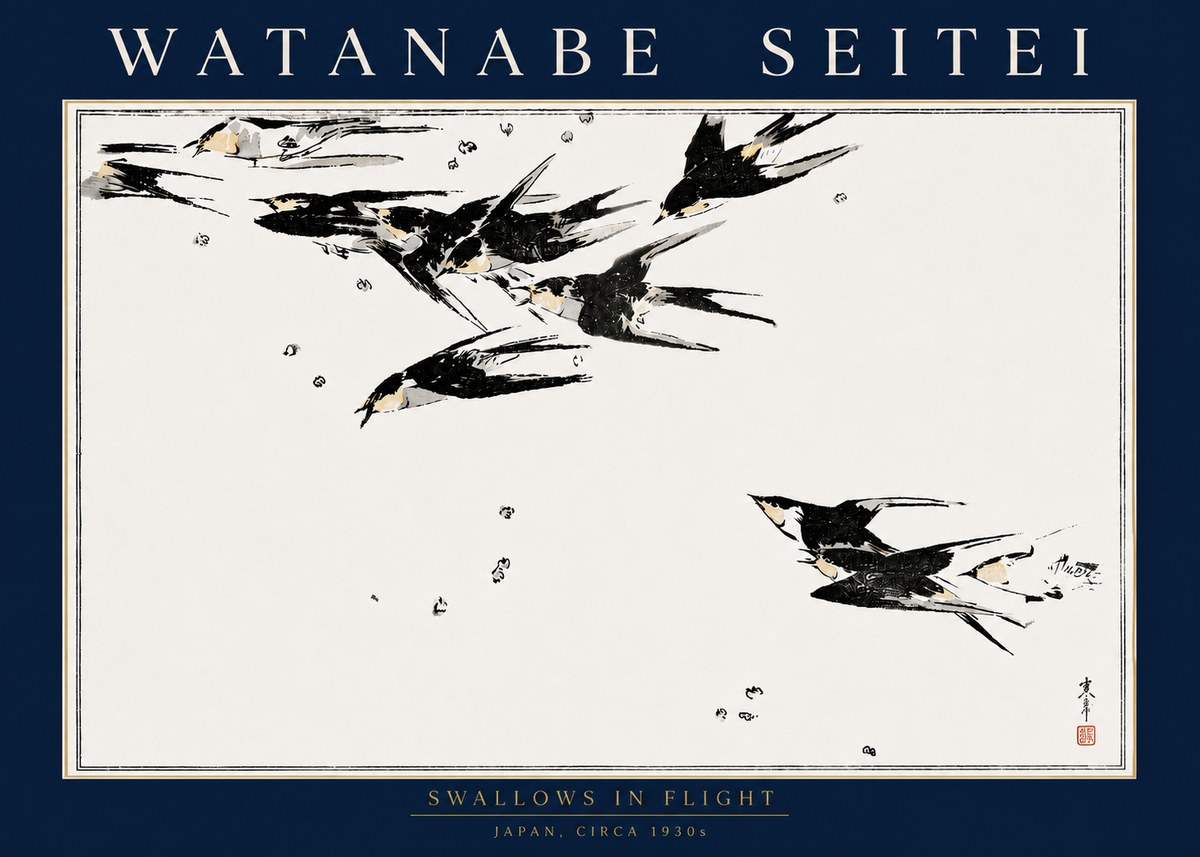 Watanabe Seitei Swallows in Flight No4 - Plakat
