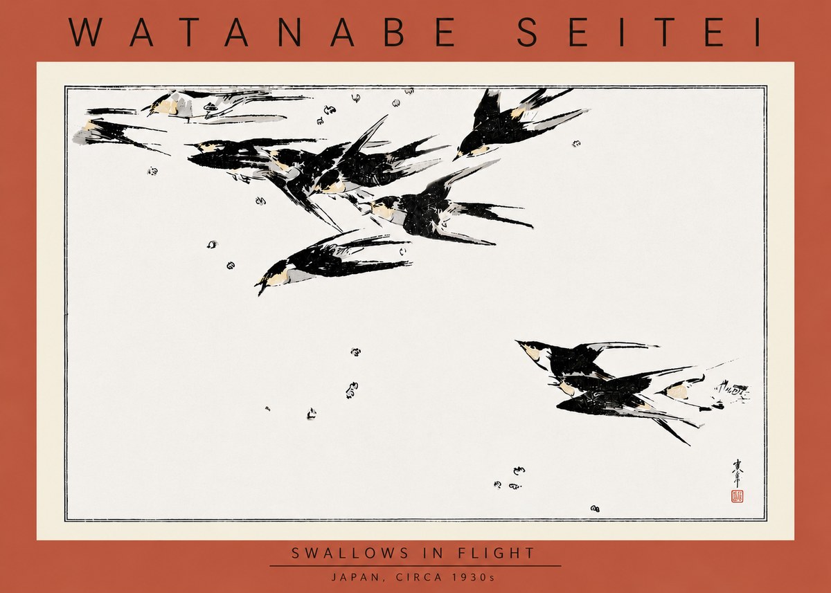 Watanabe Seitei Swallows in Flight No5 - Plakat