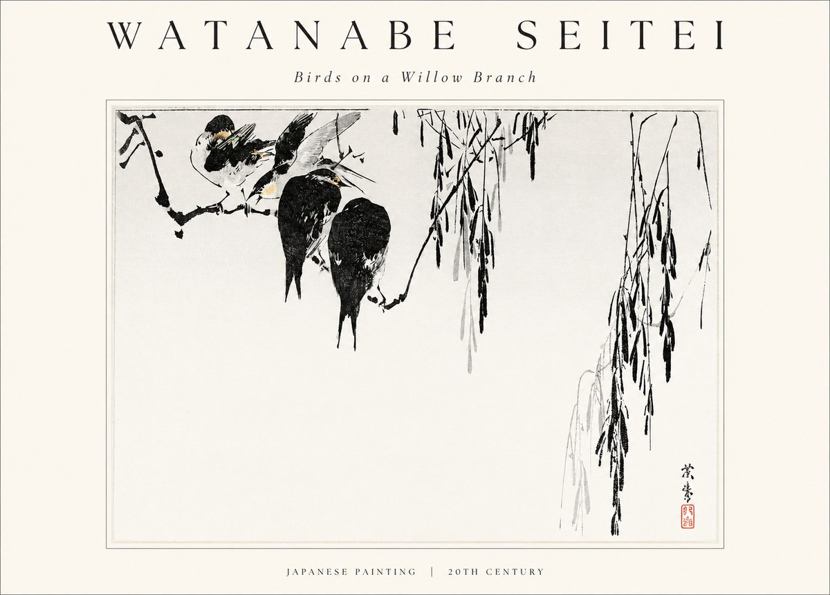 Watanabe Seitei Birds on a Willow Branch No1 - Plakat