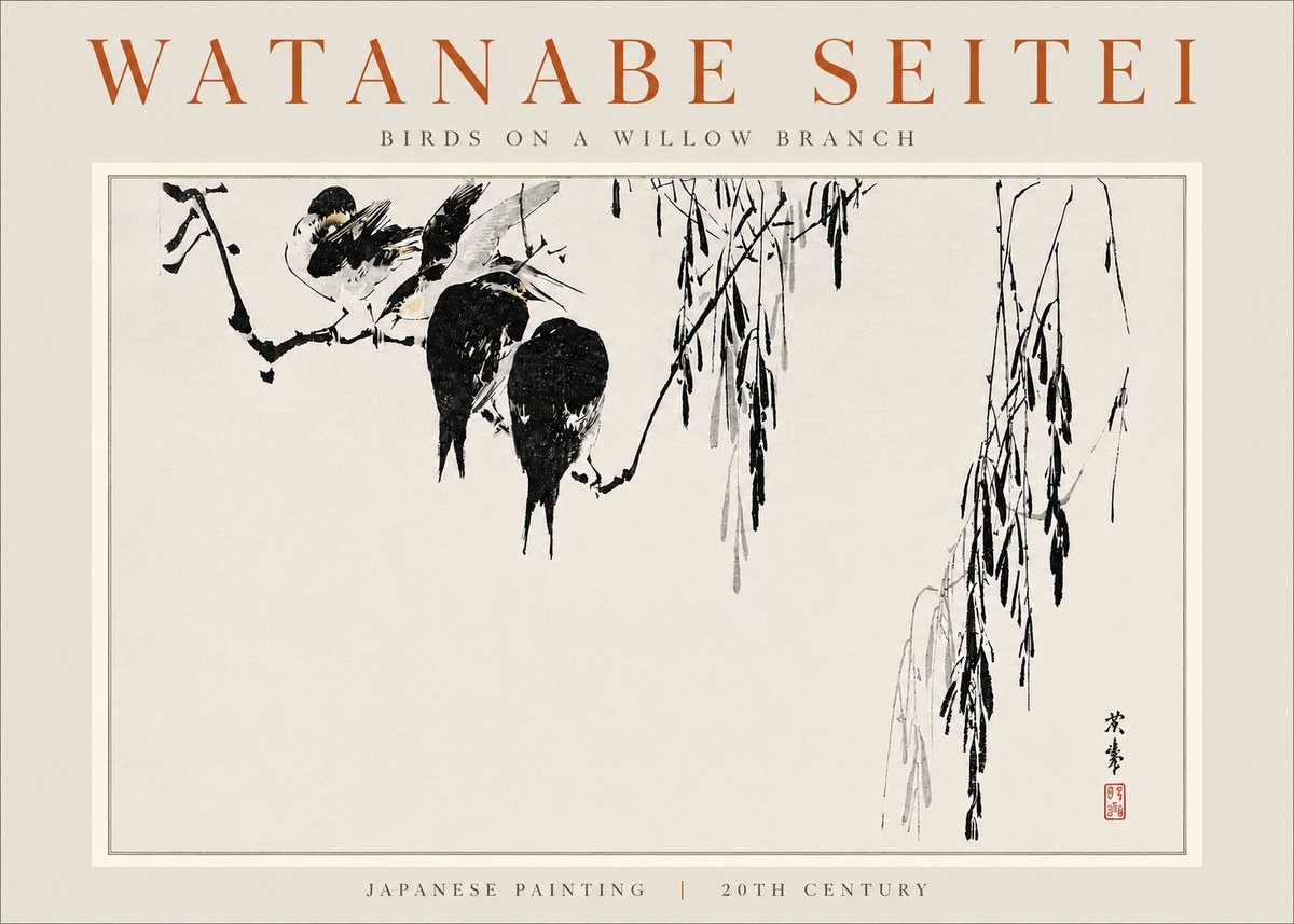 Watanabe Seitei Birds on a Willow Branch No4 - Plakat