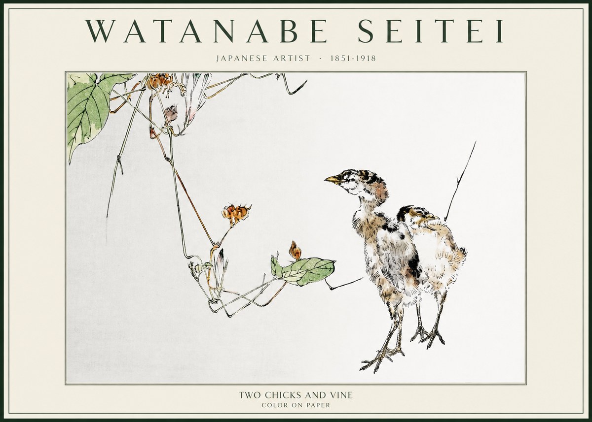 Watanabe Seitei Two Chicks and Vine No1 - Plakat