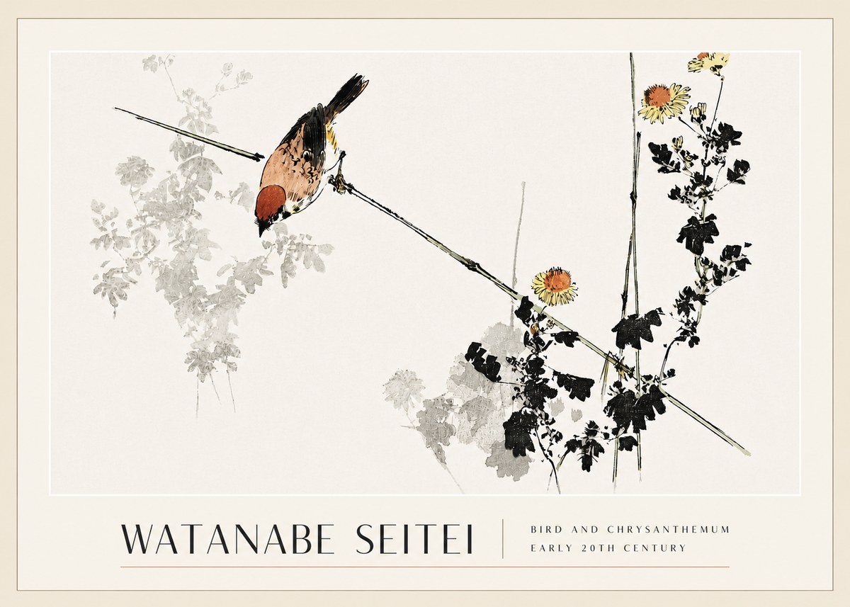 Watanabe Seitei Bird and Chrysanthemum No3 - Plakat