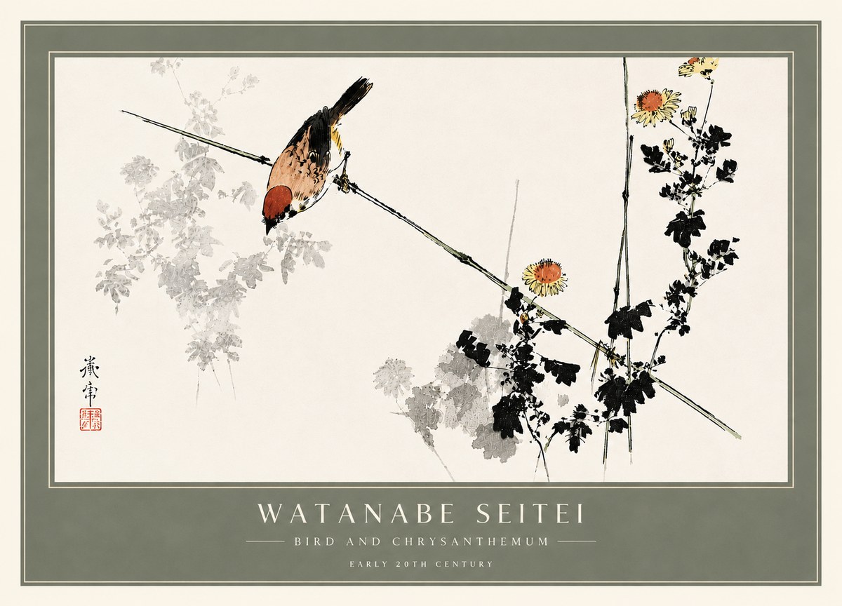 Watanabe Seitei Bird and Chrysanthemum No6 - Plakat