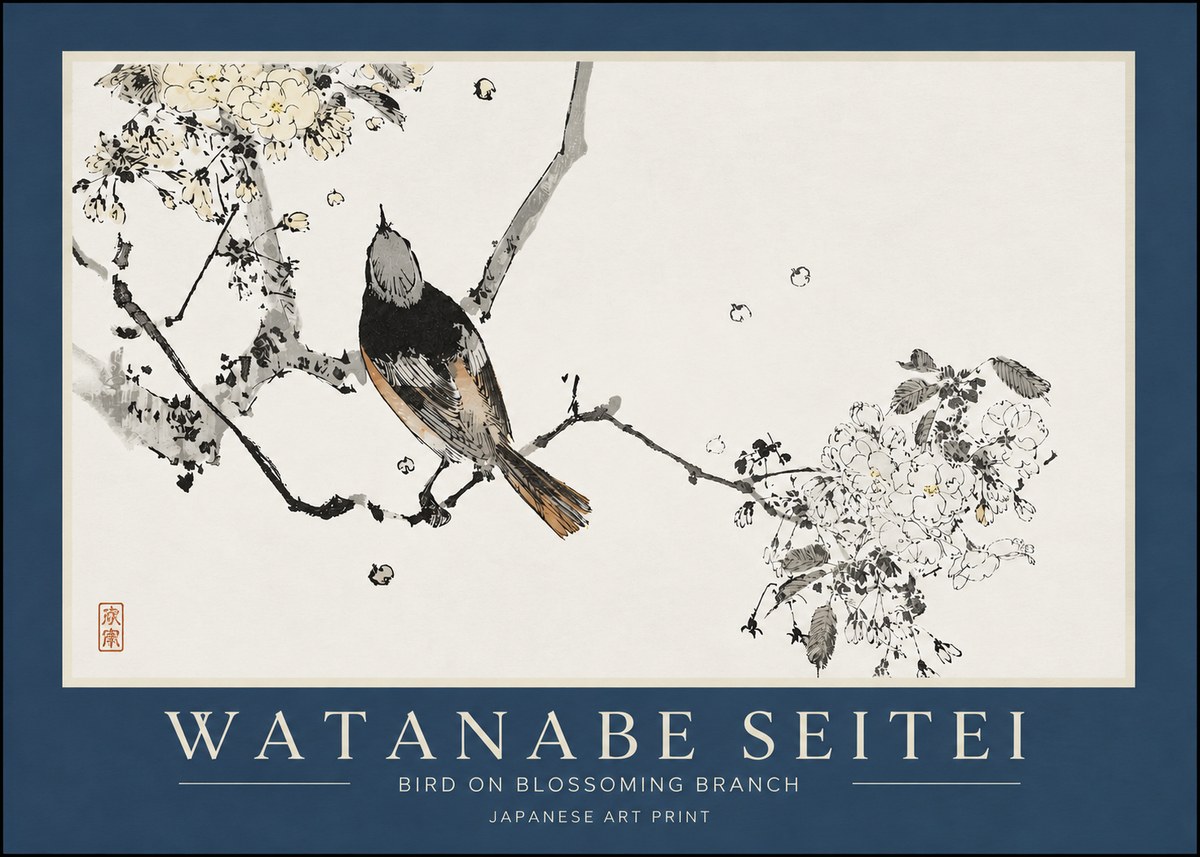 Watanabe Seitei Bird on Blossoming Branch No3 - Plakat